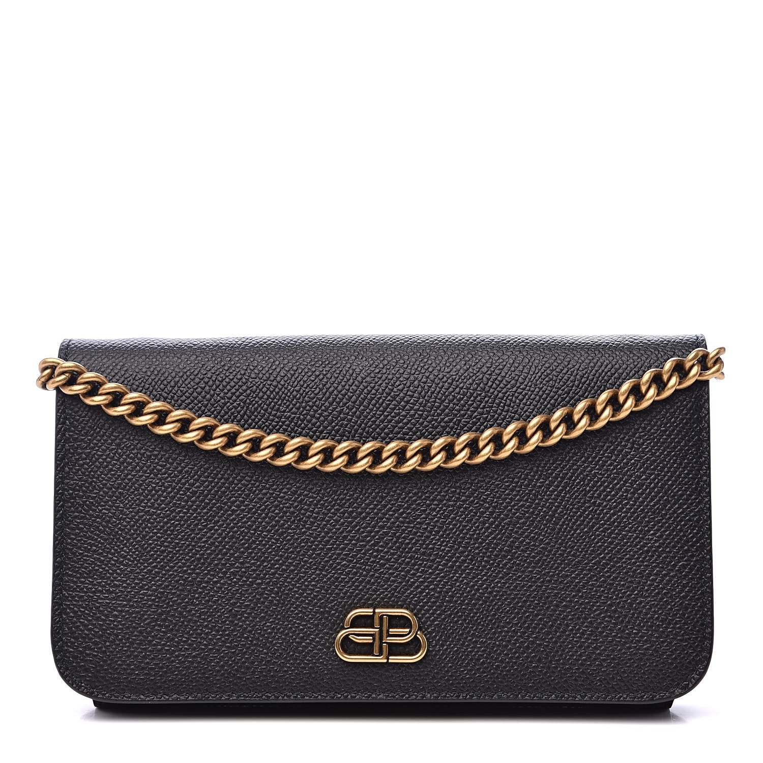 Balenciaga Grained Calfskin BB Phone Holder Wallet On Chain Black 1 of 8