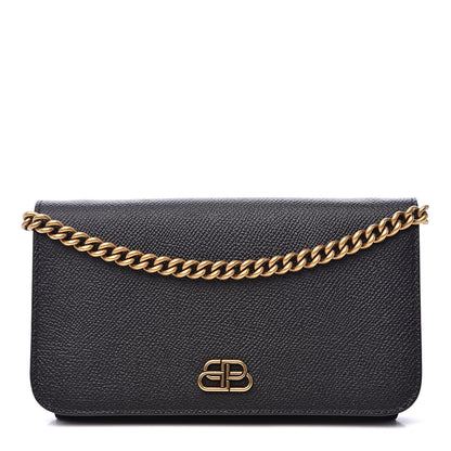Balenciaga Grained Calfskin BB Phone Holder Wallet On Chain Black 1 of 8