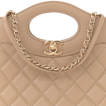 Chanel Shiny Crumpled Calfskin Quilted Mini 31 Shopping Bag Dark Beige 8 of 12