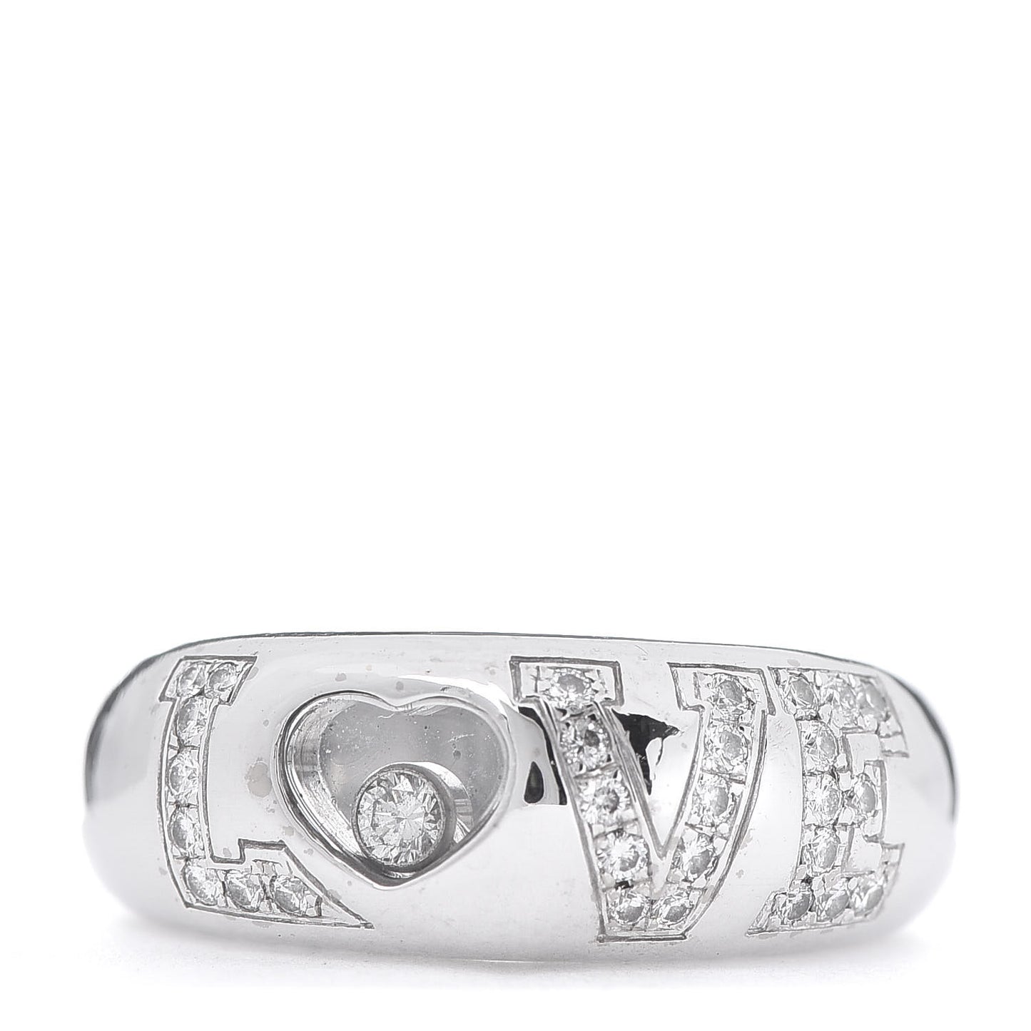 18K White Gold Happy Diamonds Love Heart Band Ring 50 5.25