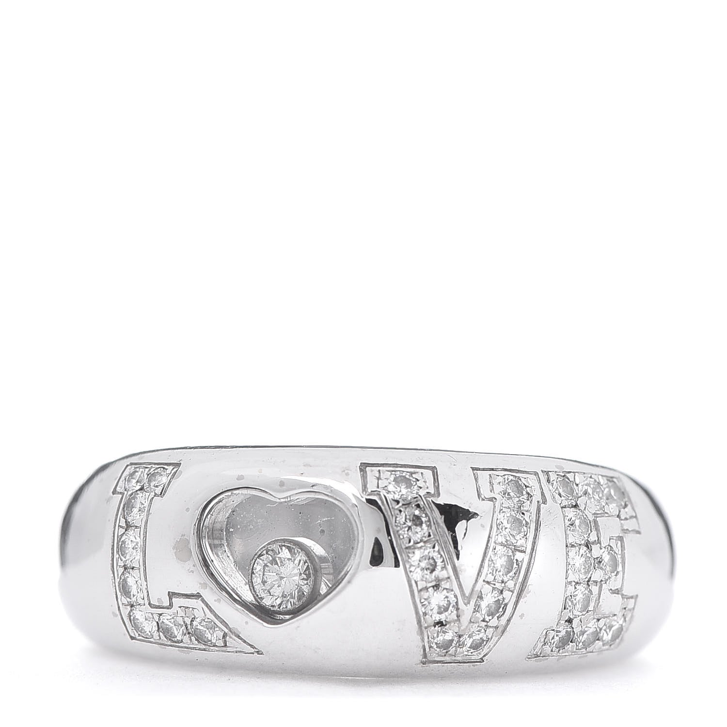 Chopard 18K White Gold Happy Diamonds Love Heart Band Ring 50 5.25 1 of 5