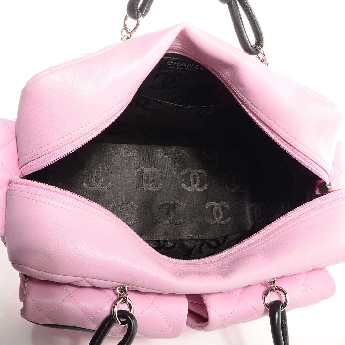 Calfskin Quilted Large Cambon Multipocket Reporter Pink Black
