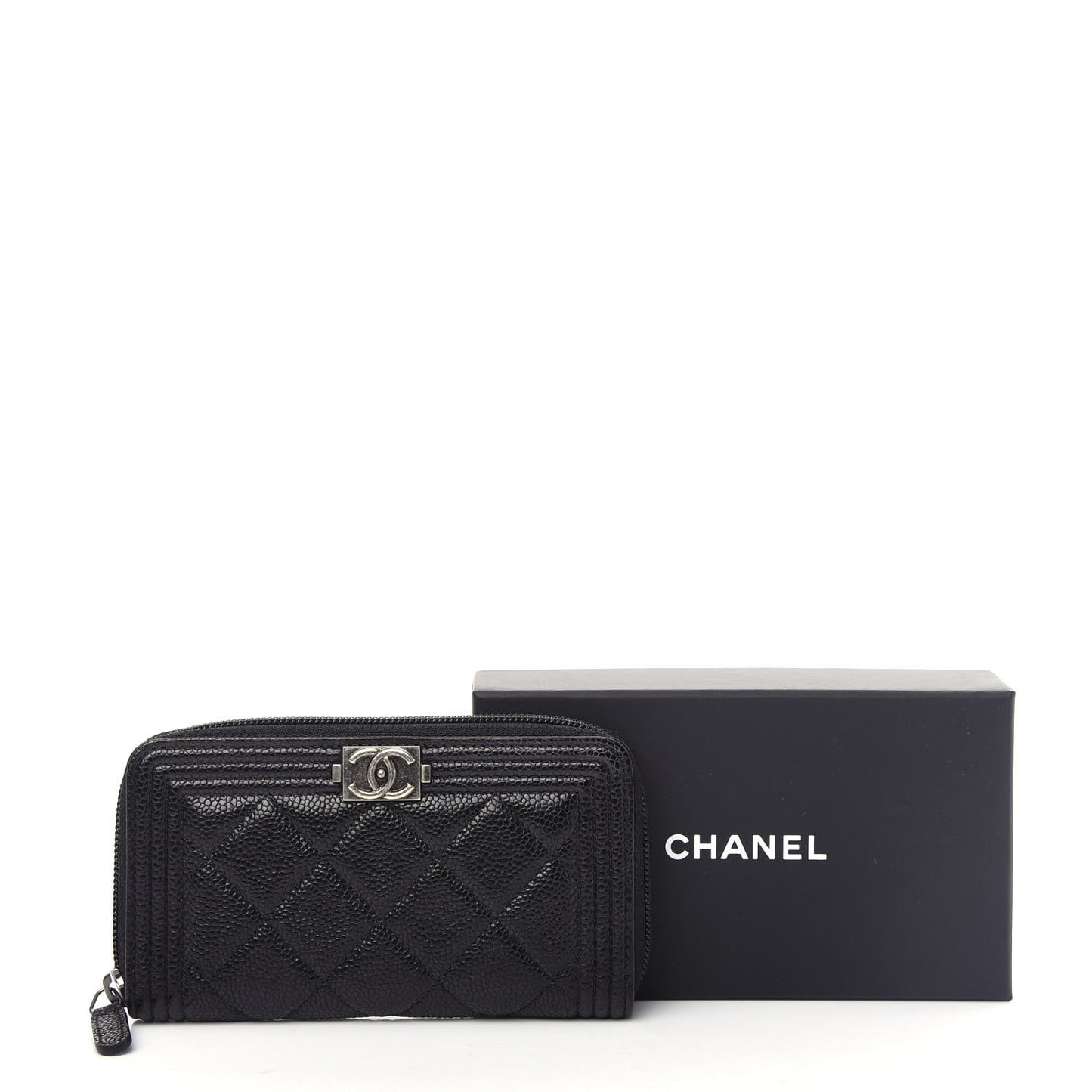 Caviar Quilted Small Boy Zip Around Wallet Black