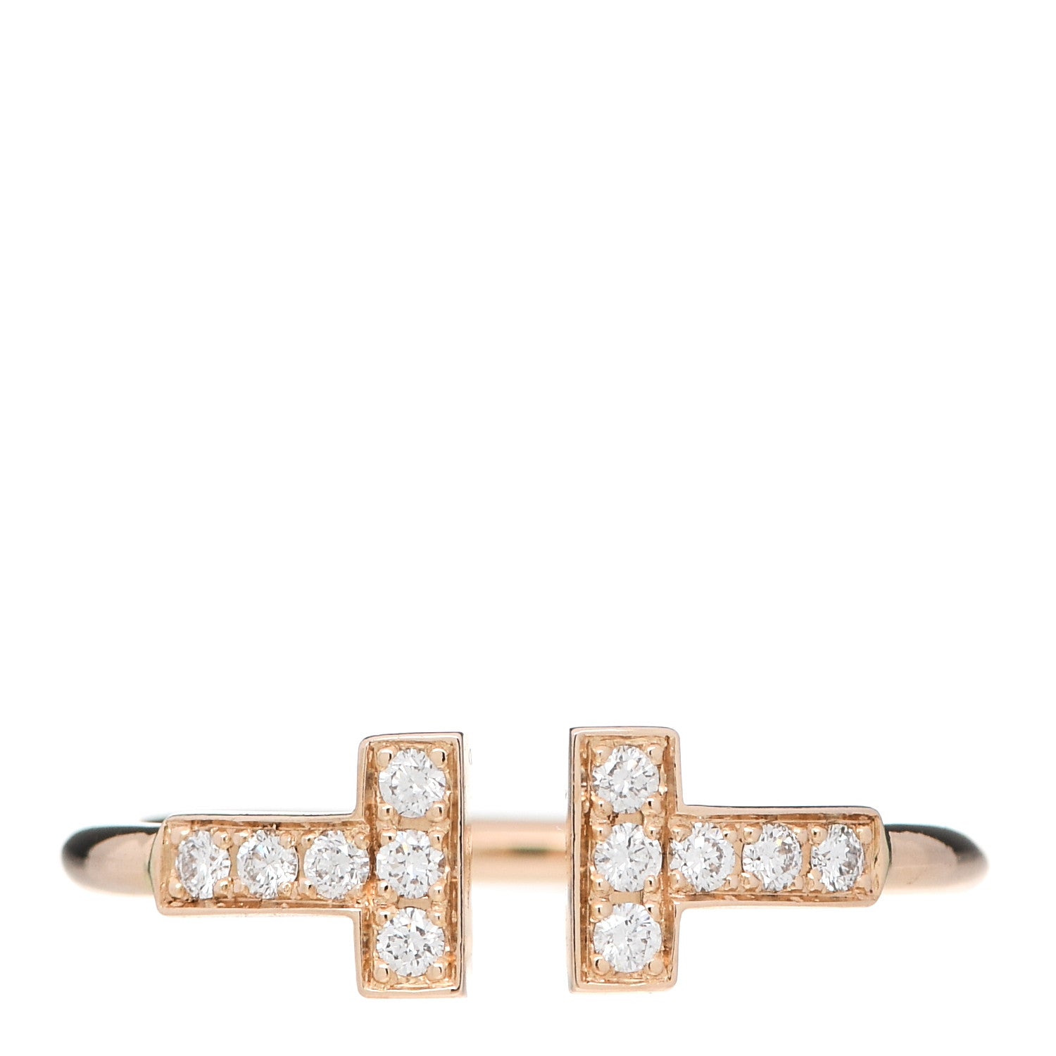 Tiffany 18K Rose Gold Diamond T Wire Ring 54 7 1 of 4