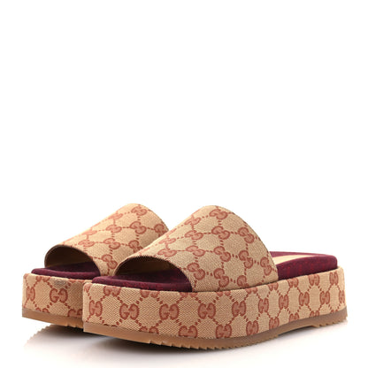 Gucci Canvas GG Monogram Angelina Platform Slide Sandals 38.5 Beige Ruggine 4 of 12