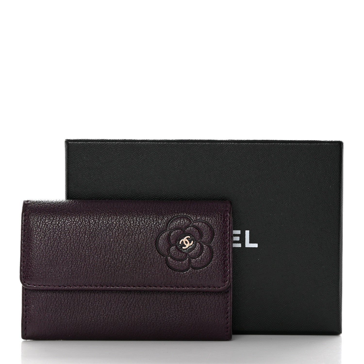 Chanel Goatskin Embossed Camellia Flap Card Holder Purple 13 of 13