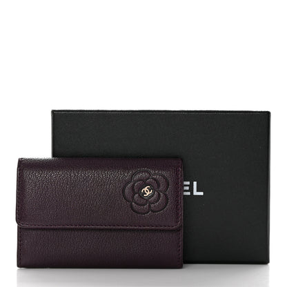 Chanel Goatskin Embossed Camellia Flap Card Holder Purple 13 of 13