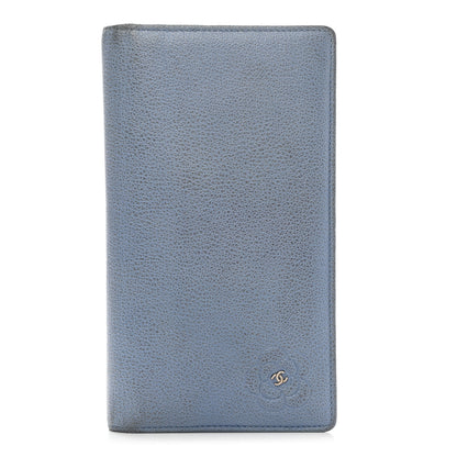 Chanel Goatskin Camellia Embossed Yen Wallet Blue 1 of 12