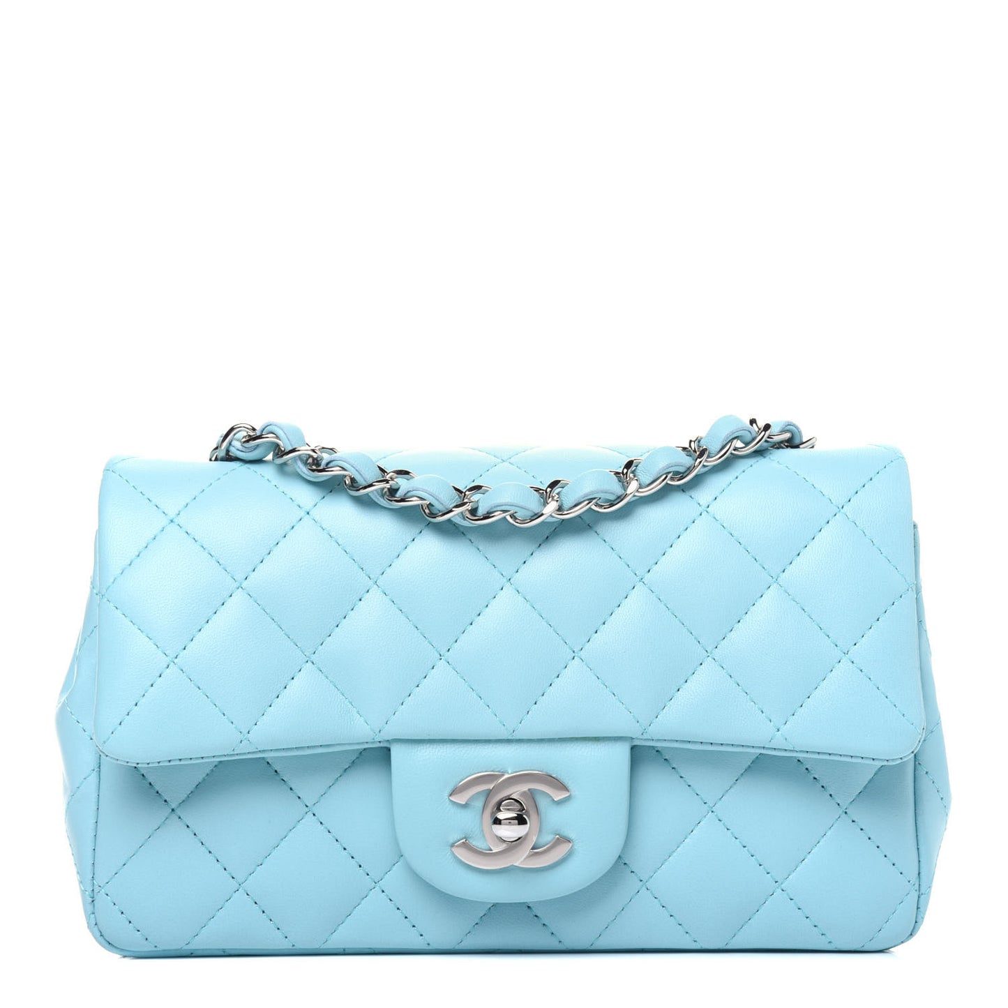 Lambskin Quilted Mini Rectangular Flap Neon Blue
