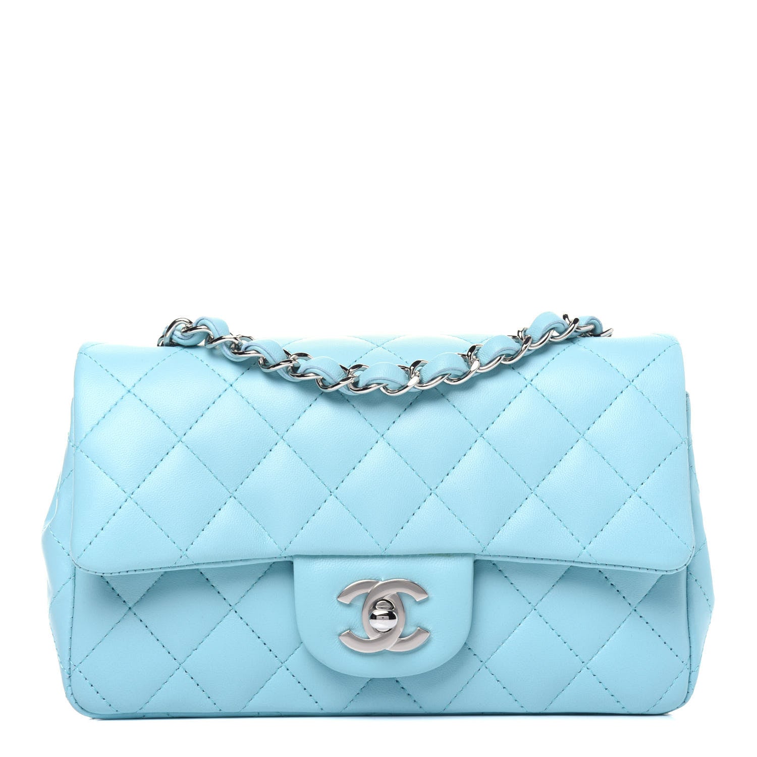 Chanel Lambskin Quilted Mini Rectangular Flap Neon Blue 1 of 12