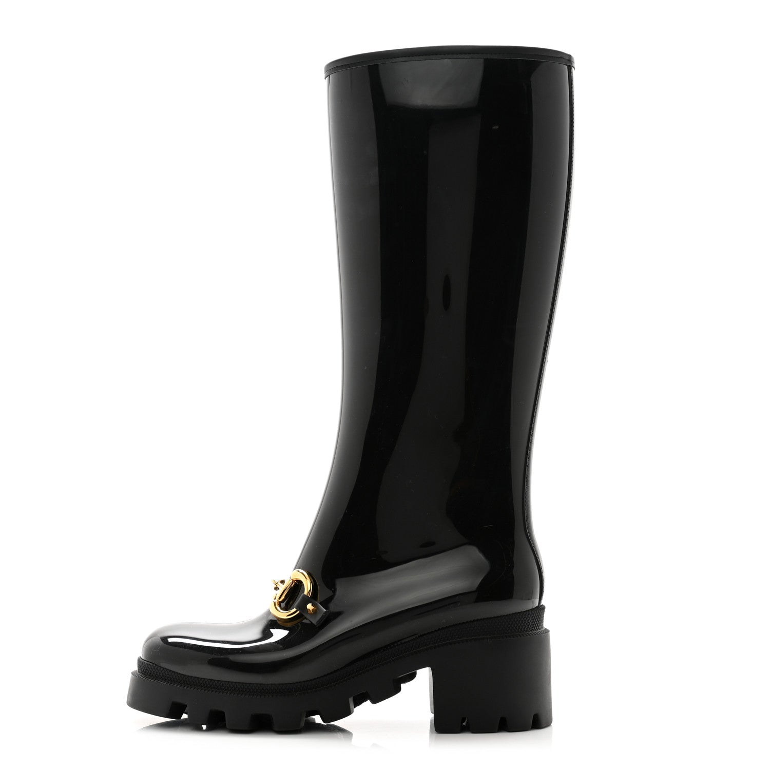 Gucci Rubber Horsebit Knee High Boots 38 Black 1 of 9