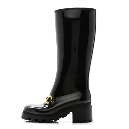 Gucci Rubber Horsebit Knee High Boots 38 Black 1 of 9