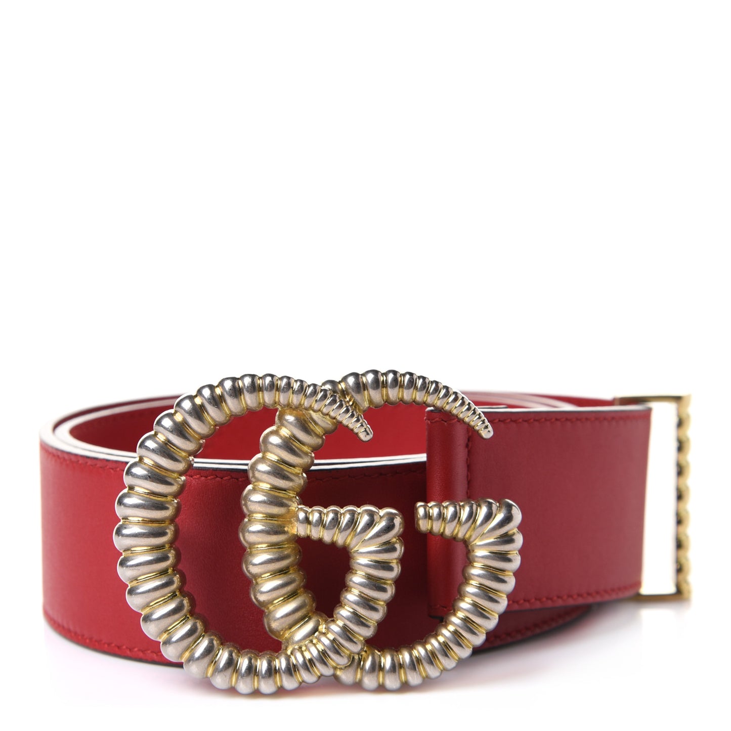 Moon Calfskin Torchon Double G 40mm Belt 80 32 Hibiscus Red