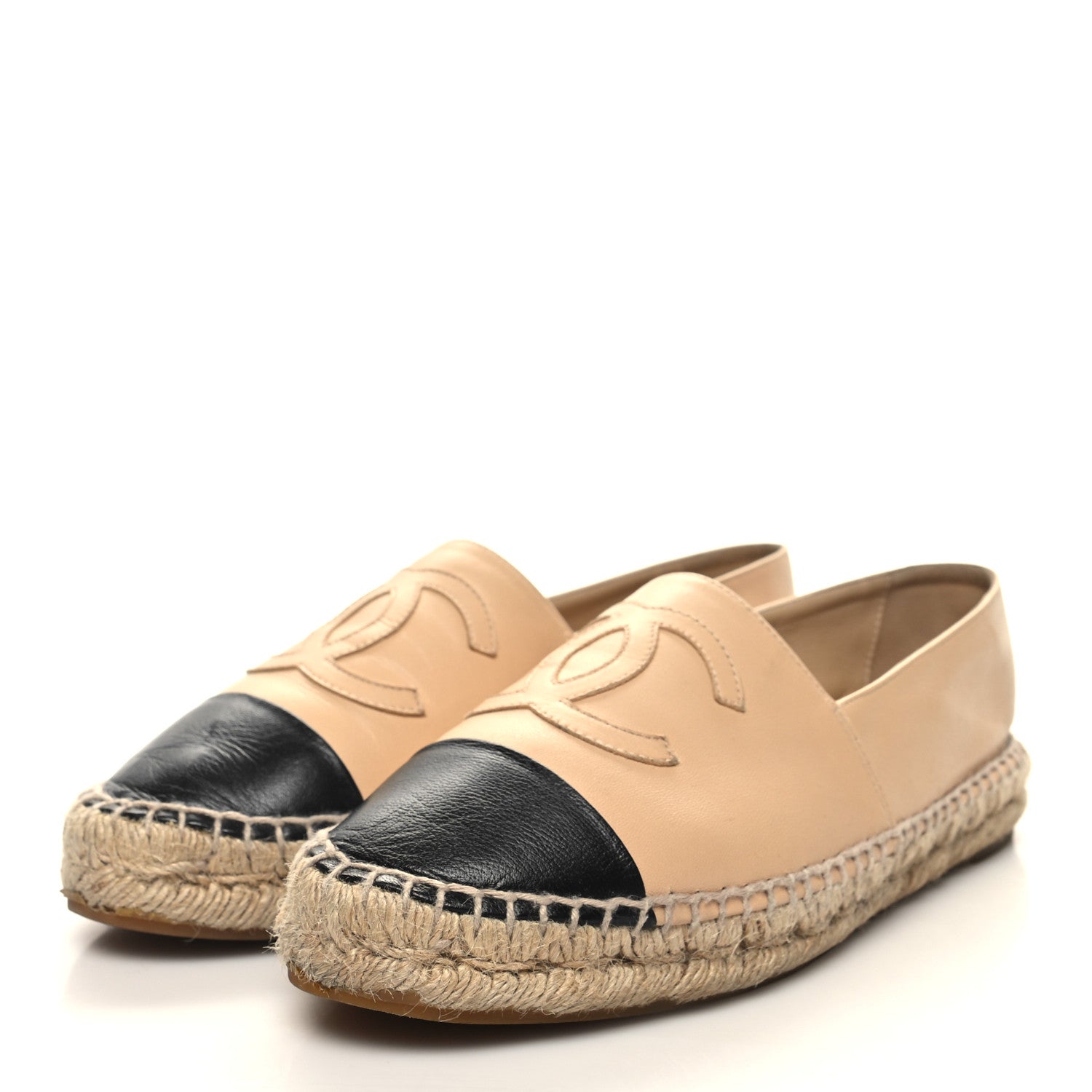 Chanel Lambskin CC Espadrilles 38 Beige Black 3 of 11