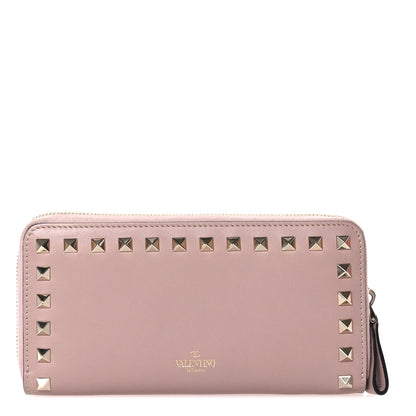 Valentino Garavani Calfskin Rockstud Zip Around Wallet Poudre 1 of 8
