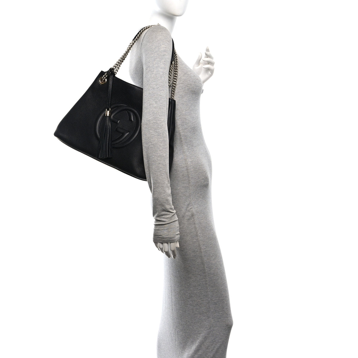 Pebbled Calfskin Medium Soho Chain Shoulder Bag Black
