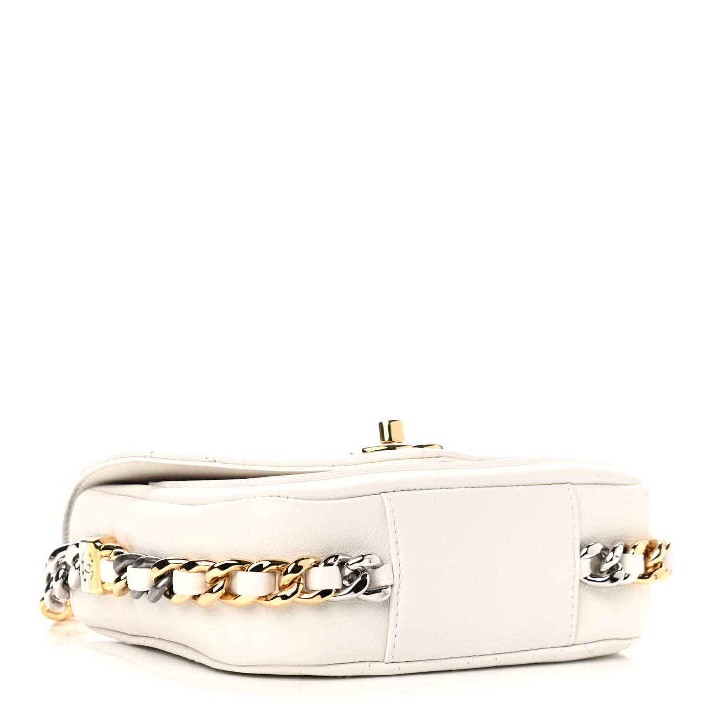 Calfskin Stitched Small Precious Union Flap Bag White