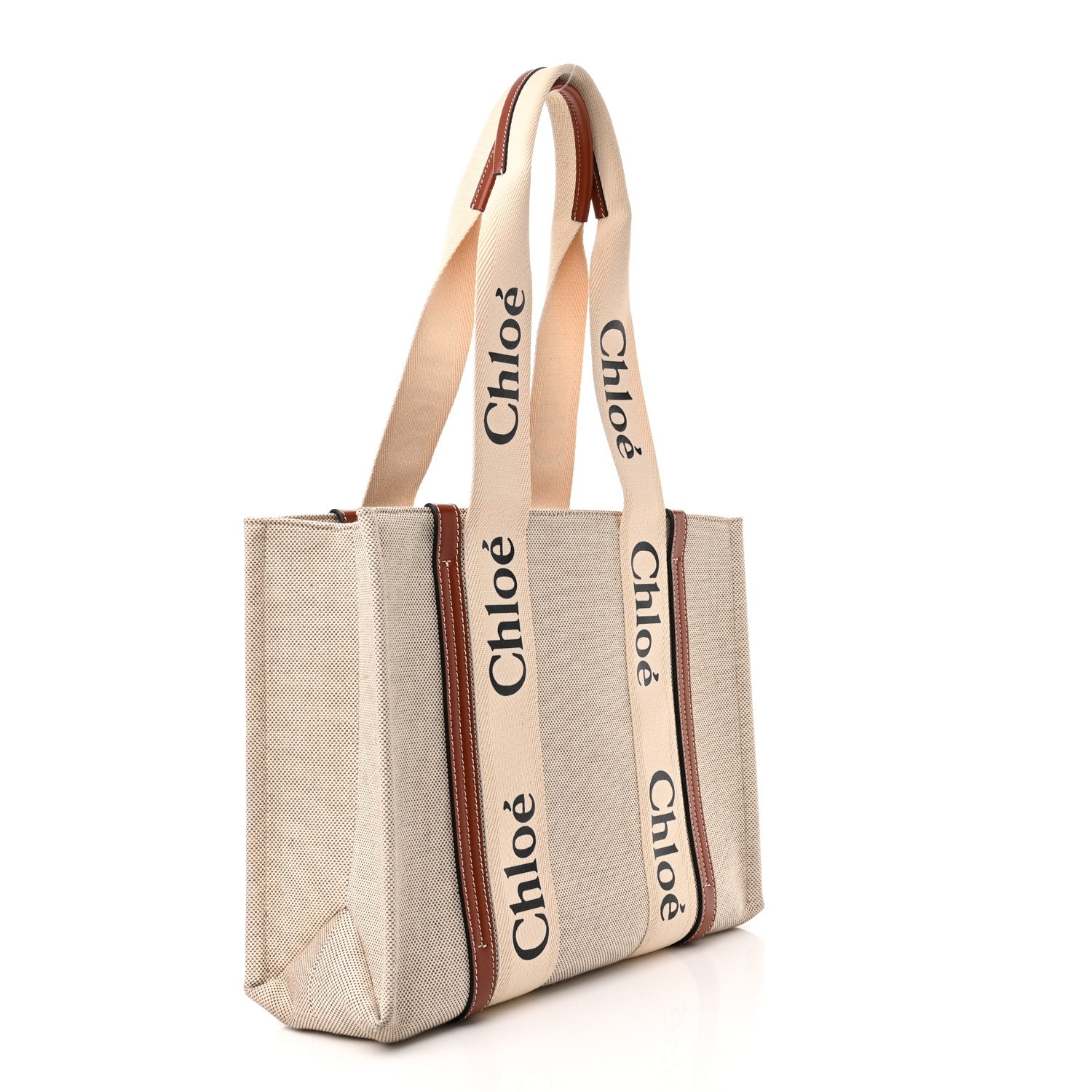 Chloe Cotton Calfskin Medium Woody Ribbon Tote White Brown 3 of 12