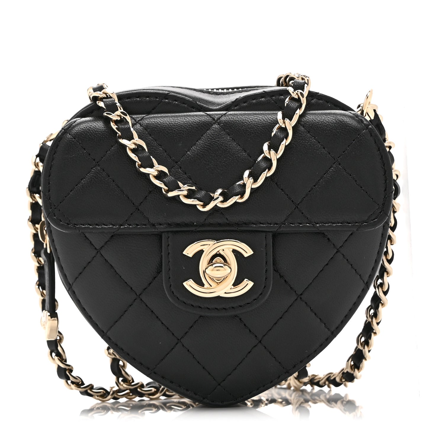 Lambskin Quilted CC In Love Heart Clutch With Chain Black