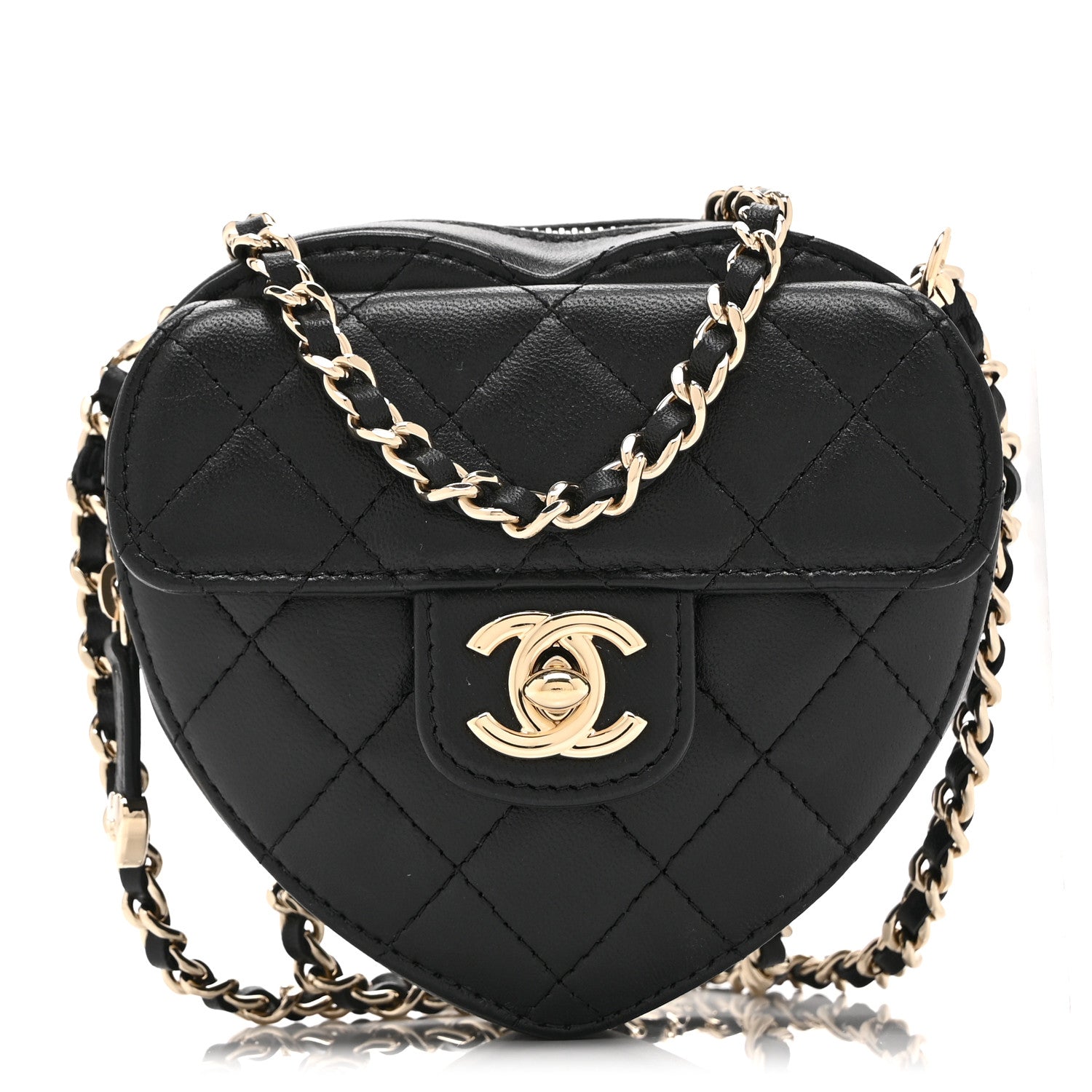 Chanel Lambskin Quilted CC In Love Heart Clutch With Chain Black 1 of 11
