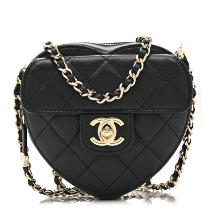 Chanel Lambskin Quilted CC In Love Heart Clutch With Chain Black 1 of 11