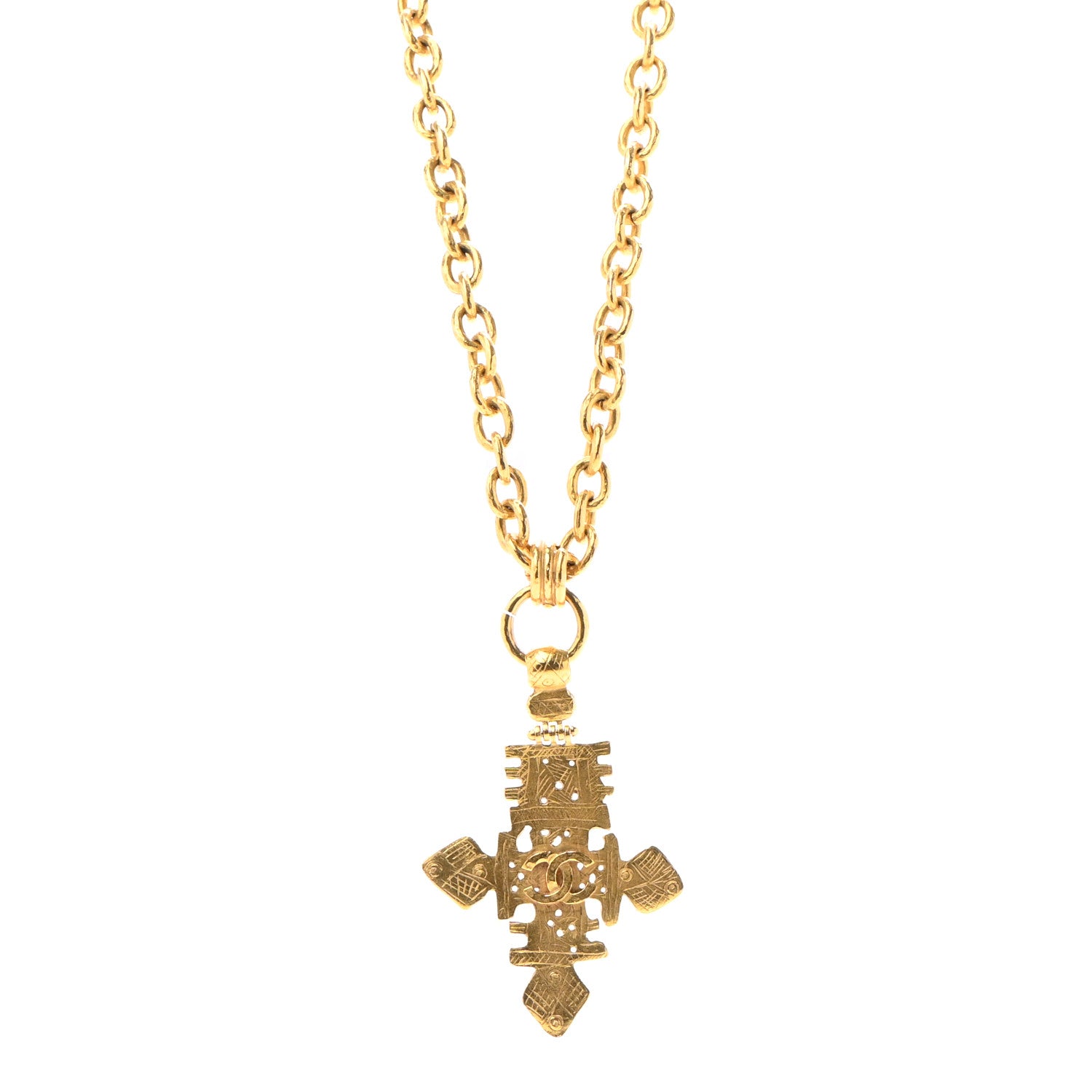 Chanel Long CC Cross Pendant Necklace Gold 1 of 6