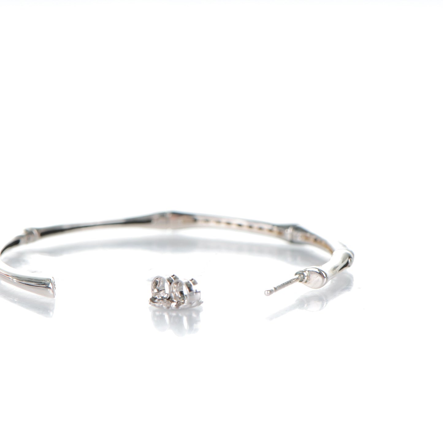 Sterling Silver Black Sapphire Large Bamboo Hoop Earrings