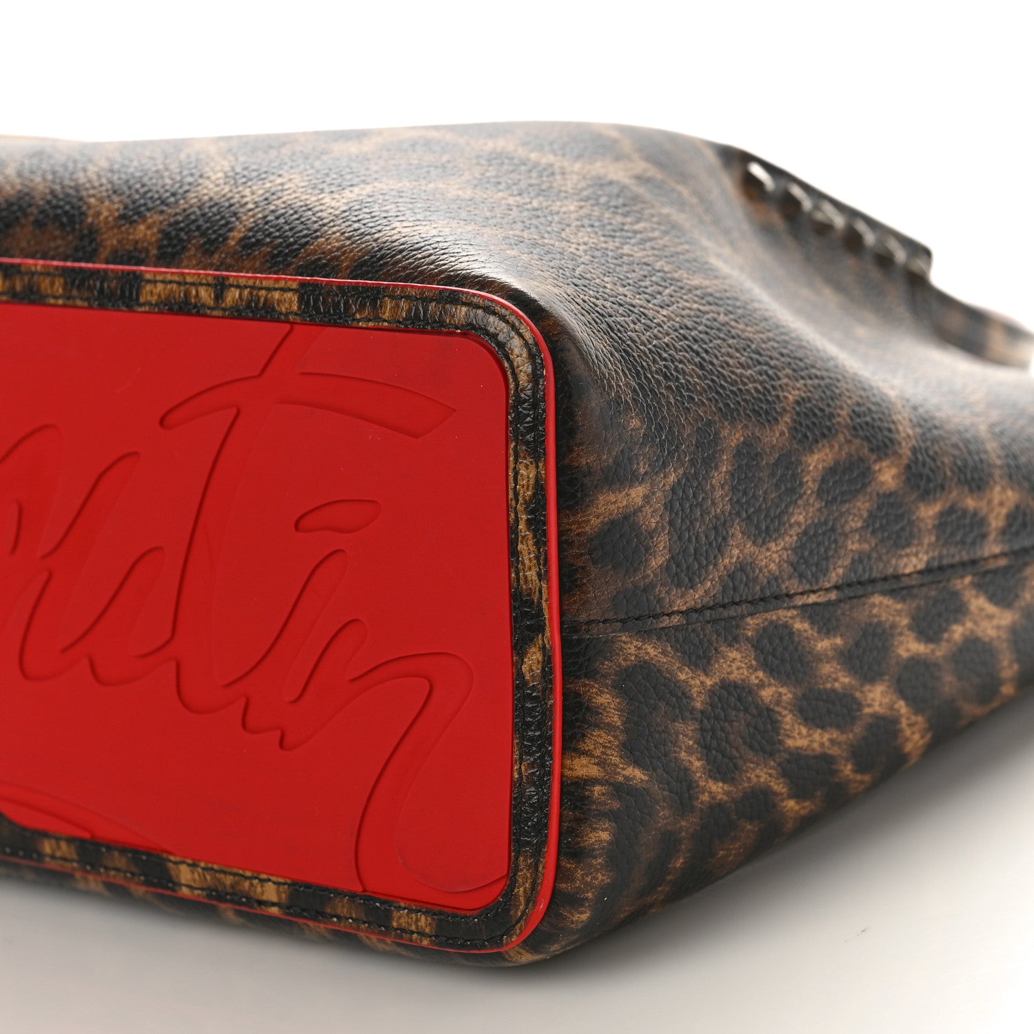 Christian Louboutin Calfskin Empire Leopard Print Spiked Small Cabarock Shopper Tote Brown 7 of 8