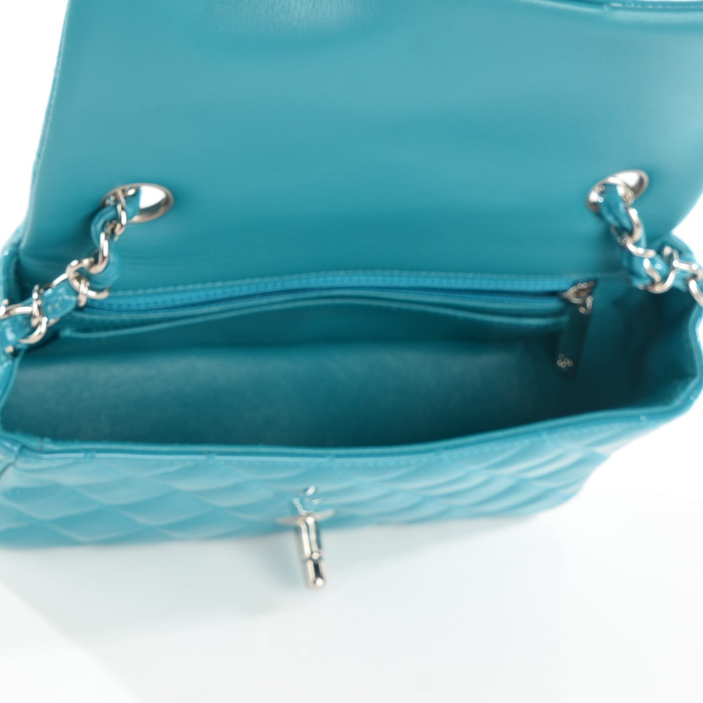 Patent Quilted Mini Rectangular Flap Turquoise