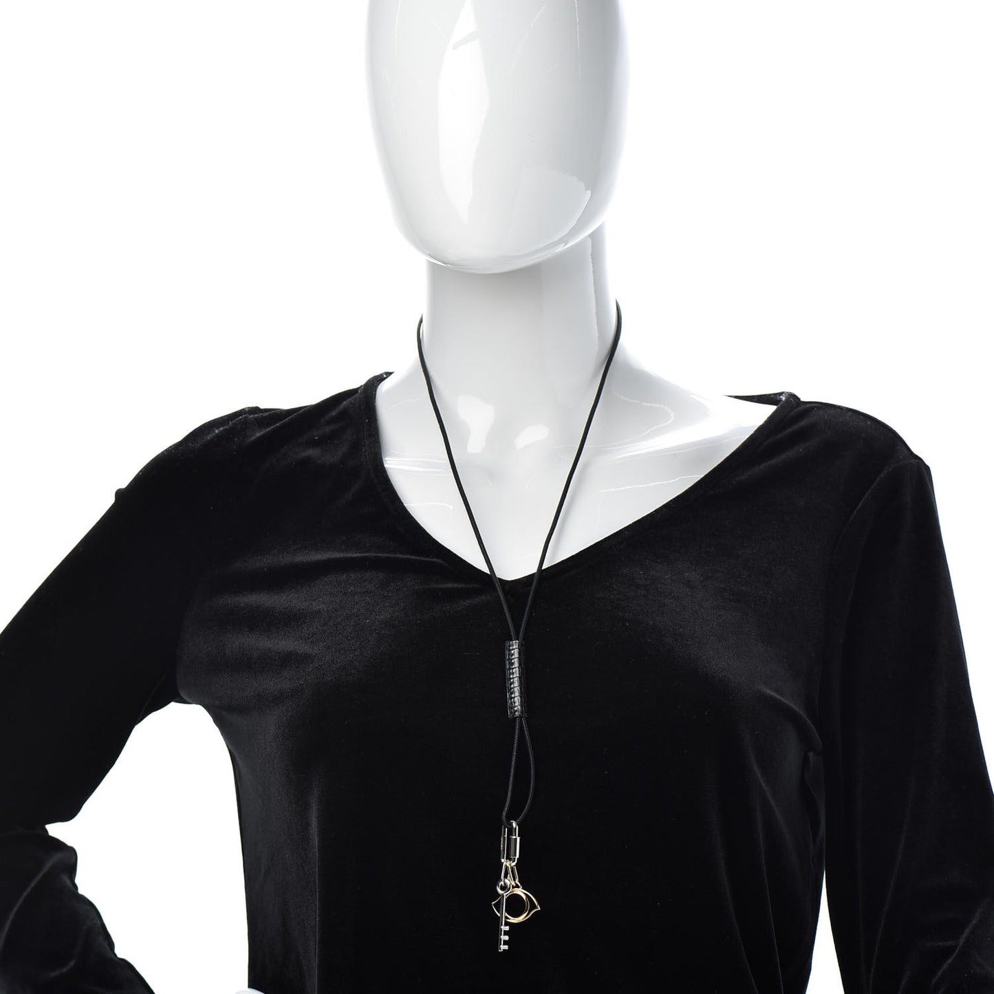 Palladium Permabrass Shiny Crocodile Curiosite Charm Pendant Necklace Black