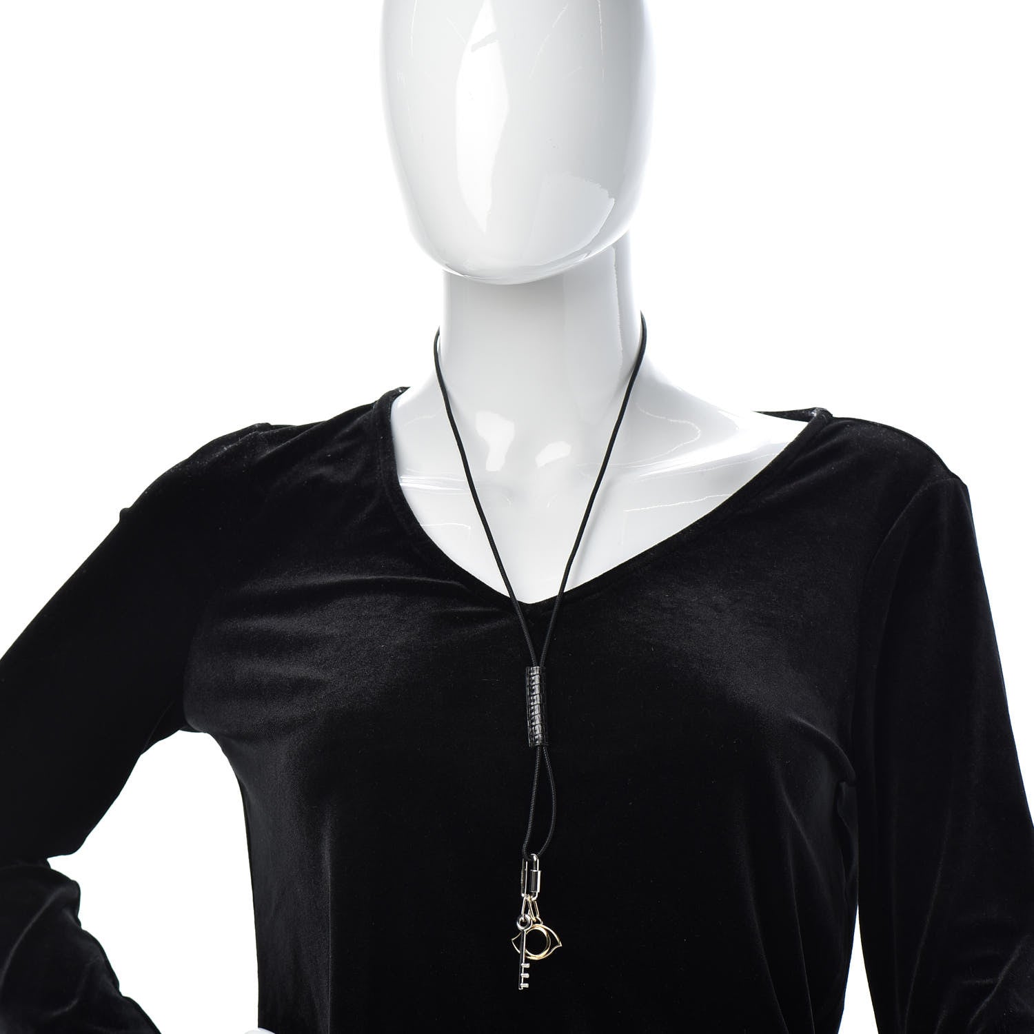 Hermes Palladium Permabrass Shiny Crocodile Curiosite Charm Pendant Necklace Black 2 of 5