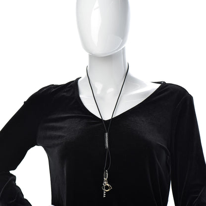 Hermes Palladium Permabrass Shiny Crocodile Curiosite Charm Pendant Necklace Black 2 of 5