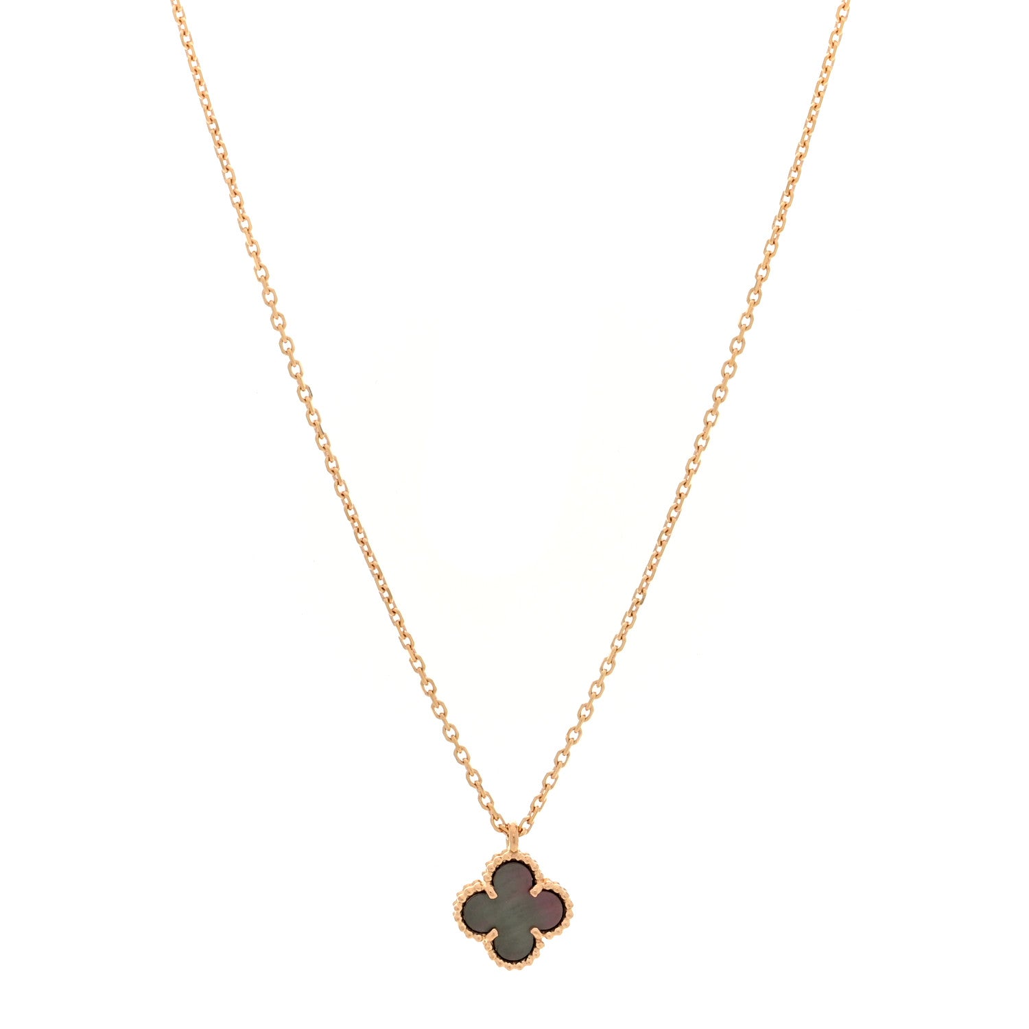 Van Cleef & Arpels 18K Rose Gold Gray Mother of Pearl Sweet Alhambra Pendant Necklace 1 of 4