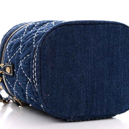 Chanel Denim Quilted Denim Trip Vanity Cosmetic Case Blue 9 of 10
