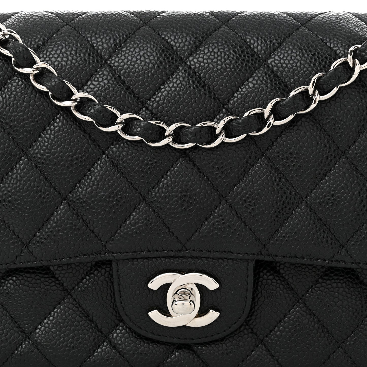 Caviar Quilted Medium Double Flap Black