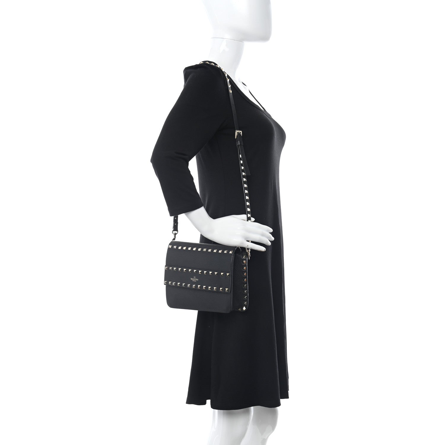 Valentino Garavani Pebbled Calfskin Rockstud Side Slip Crossbody Black 2 of 9