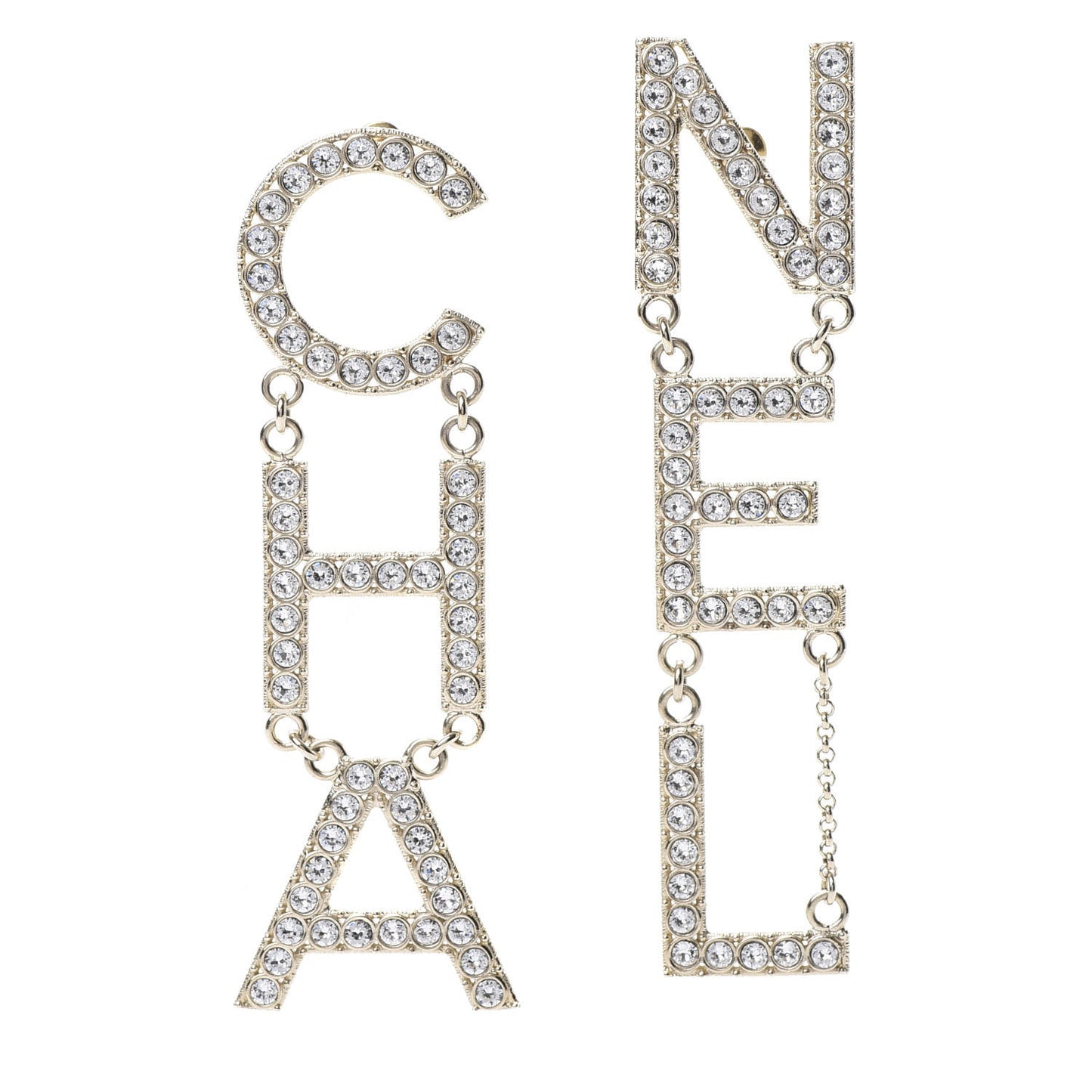 Crystal Cha-Nel Logo Drop Earrings Gold