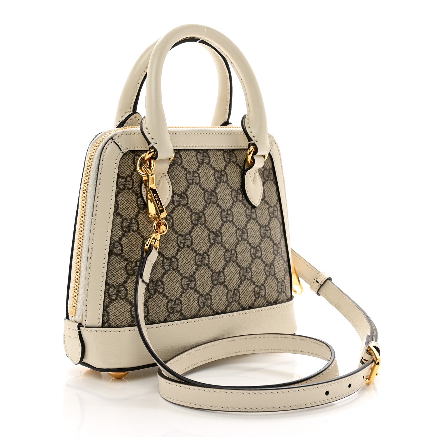 Gucci GG Supreme Monogram Azalea Calfskin Mini Horsebit 1955 Top Handle Bag Beige Ebony Mystic White 3 of 10