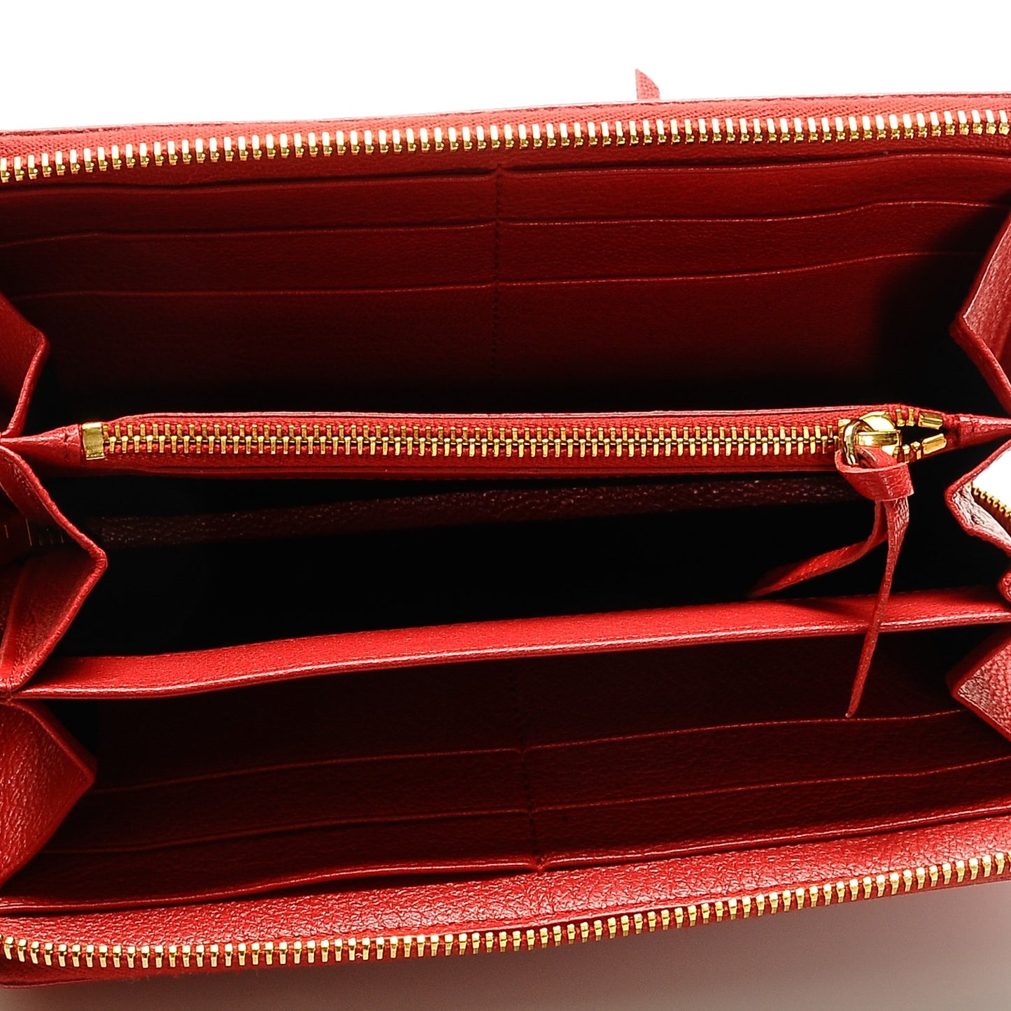 Chevre Gold Metallic Edge Hardware Zip Around Wallet Rouge Grenade