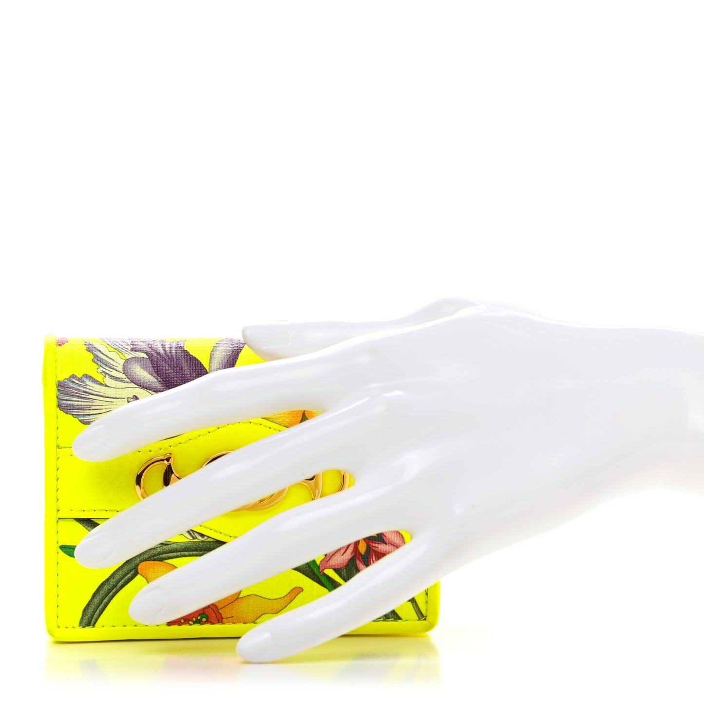Calfskin Flora Print Zumi Card Case Yellow Fluo