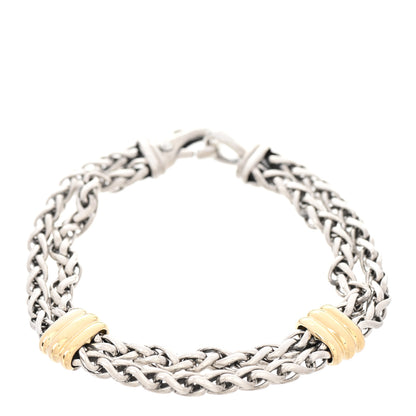 David Yurman Sterling Silver 18K Yellow Gold Double Wheat Chain Bracelet 1 of 4