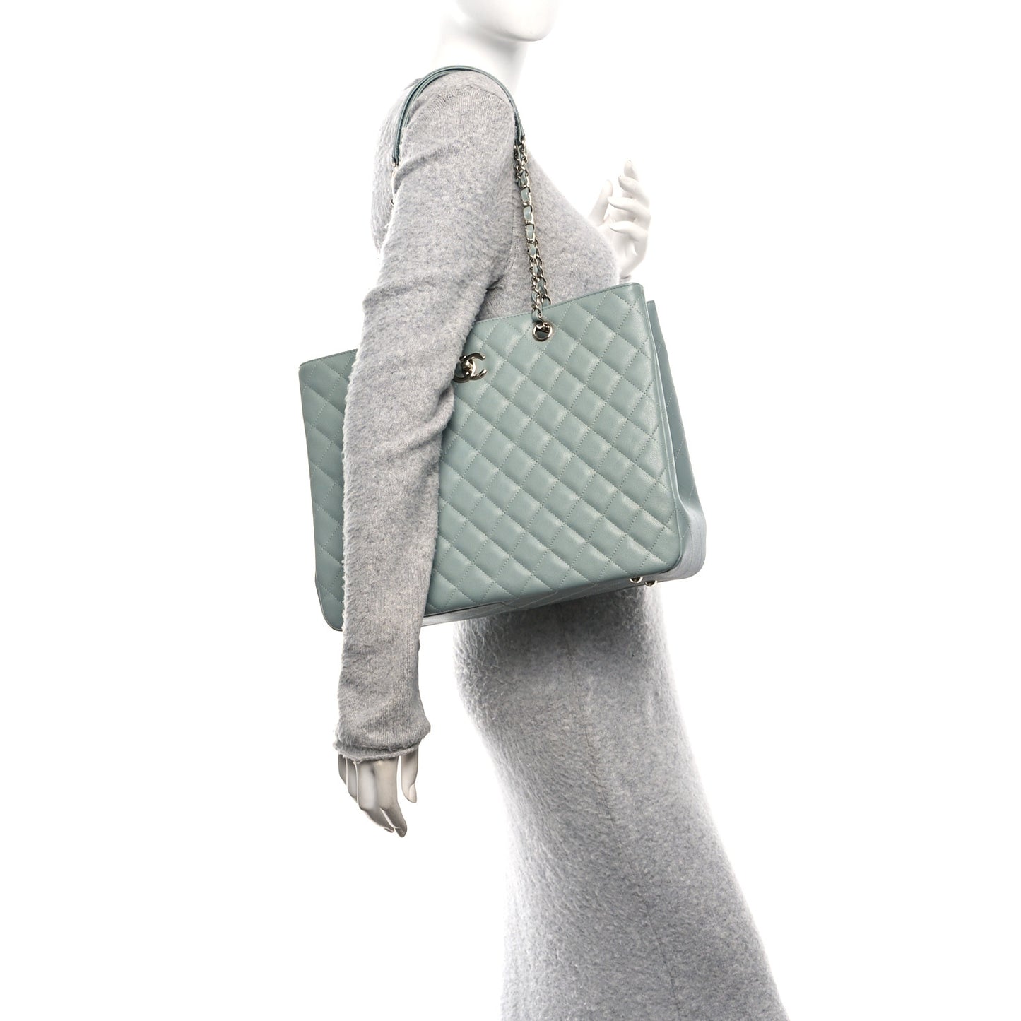 Caviar Quilted Large Classic Shopping Tote Light Green