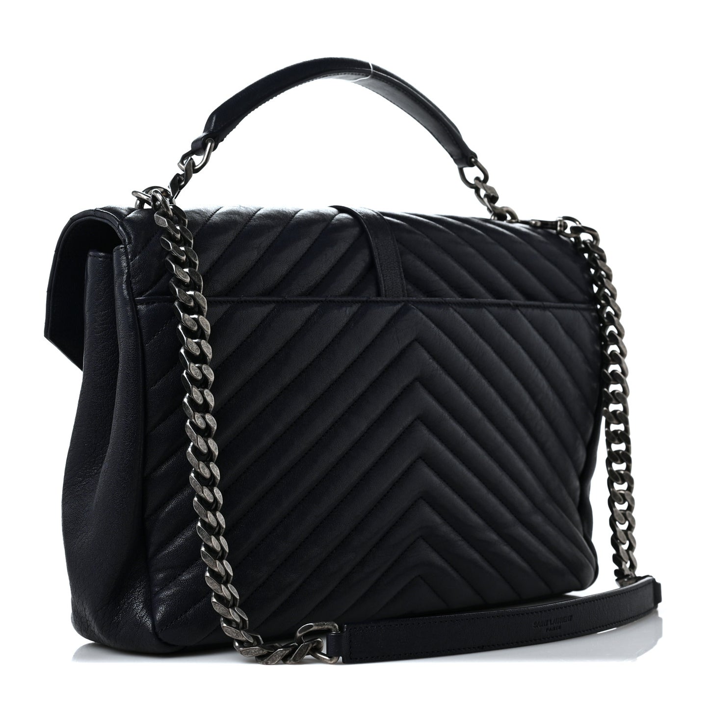 Sheepskin Matelasse Chevron Monogram Large College Satchel Deep Marine