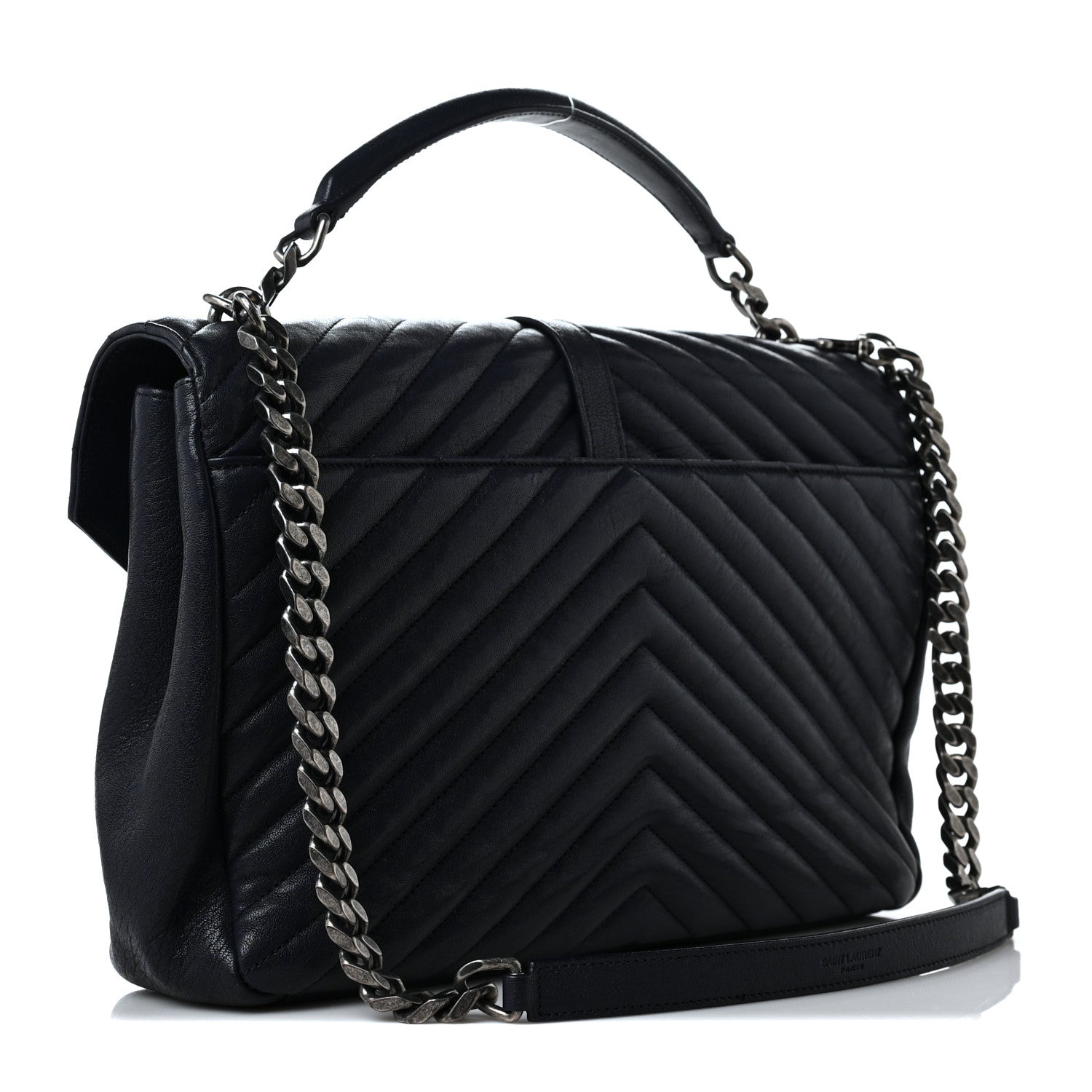 Saint Laurent Sheepskin Matelasse Chevron Monogram Large College Satchel Deep Marine 3 of 10