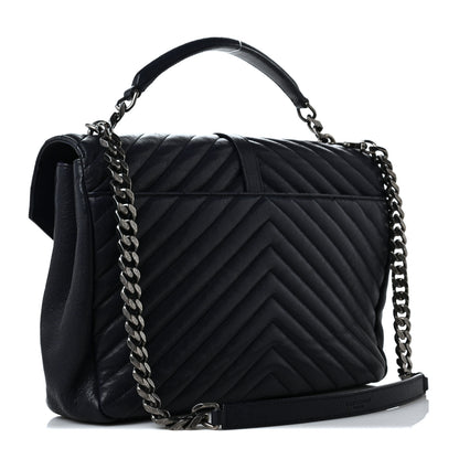 Saint Laurent Sheepskin Matelasse Chevron Monogram Large College Satchel Deep Marine 3 of 10