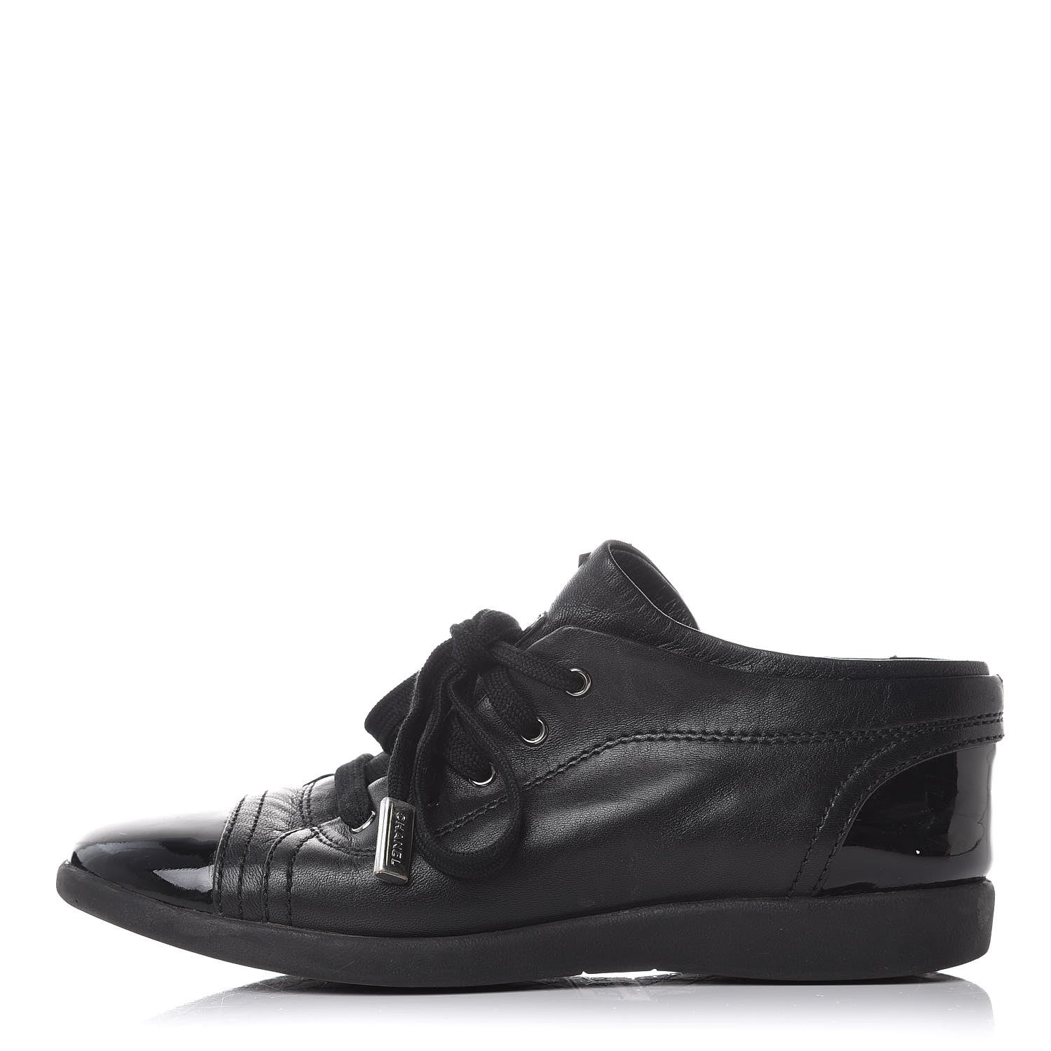Chanel Lambskin Patent Cap Toe CC Sneakers 35 Black 1 of 11