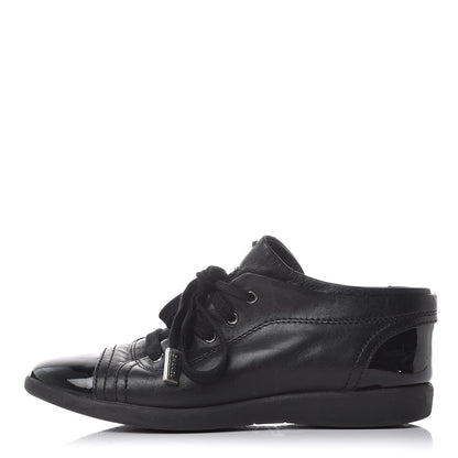 Chanel Lambskin Patent Cap Toe CC Sneakers 35 Black 1 of 11