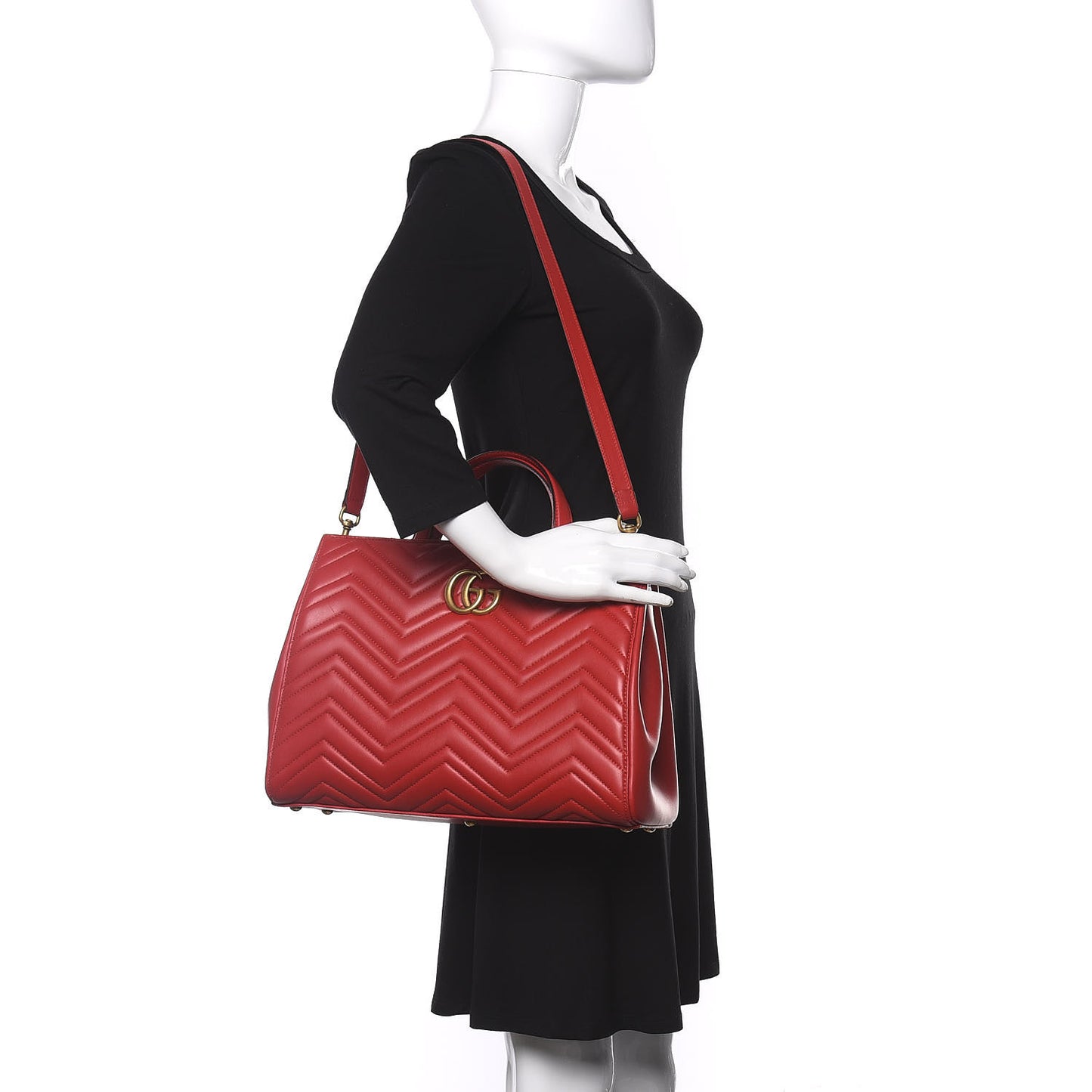 Calfskin Matelasse Medium GG Marmont Tote Hibiscus Red