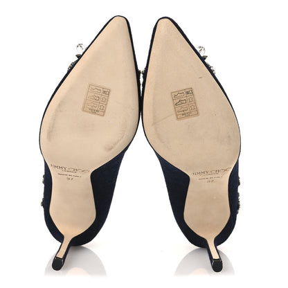 Jimmy Choo Crystal Embellished Romy 100 Flannel Pumps 37 Navy 13 of 20