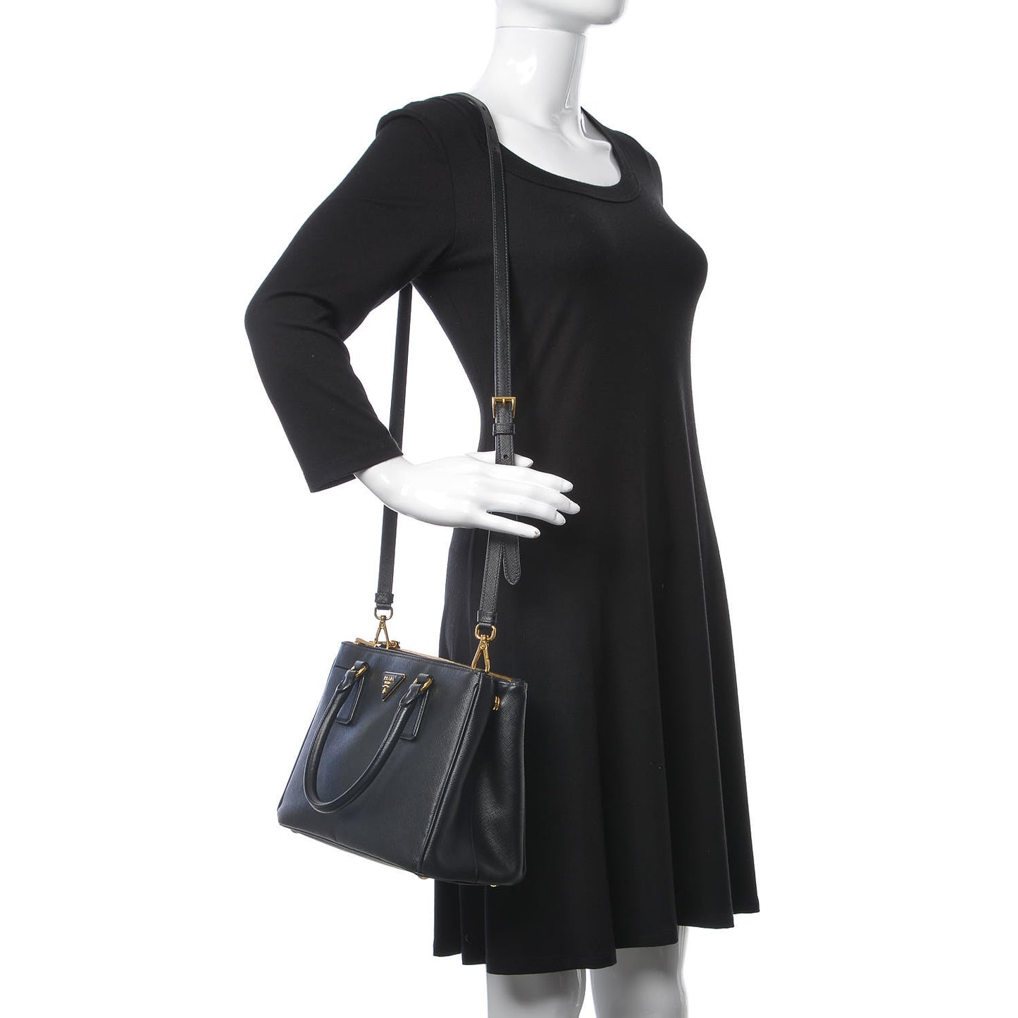 Saffiano Small Galleria Double Zip Tote Black